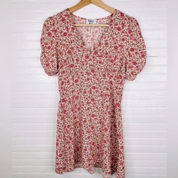 Princess Polly Floral Mini Dress Multicolor V-Neck Puff Short Sleeve Size 4 - Picture 2 of 12
